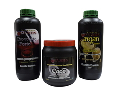 Combo 1 Alisado Chocolate Forte x 1000 cc + 1 Crema de Baño Real Cream - Coco x 1000 g + 1 Alisado Súper Forte Argán x 1000 cc - Evans