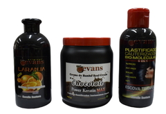 Combo 1 Alisado Súper Forte Naranja x 500 cc + 1 Crema de Baño Real Cream - Chocolate x 1000 g + 1 Plastificado Cauterizador Bio - Molecular x 500 cc - Evans