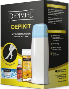 Combo 1 Depikit - Kit Depilatorio A Roll - On x 1 unid + 1 Cera Roll - On Clásica x 100 g + 1 Cera Roll - On Clásica + 1 Cera Roll - Alta Adherencia + 1 Banda de Papel para Retirar Cera x 100 unid + 1 Oleo Limpiador Post Depilatorio x 500 cc + 1 Loción Pre - Depilatoria Dermohigiénica x 500 cc - Depimiel - comprar online