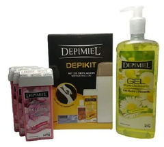 Combo 3 Ceras Roll - On Suave x 100 g + 1 Depikit - Kit Depilatorio A Roll - On x 1 unid + 1 Gel Refrescante Post Depilatorio x 500 cc - Depimiel