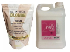 Combo 1 Keratotal Blonde Polvo Decolorante Desamarillador Doy Pack x 700 g - Bellíssima + 1 Crema Oxidante 20 Vol x 2000 cc - Nex