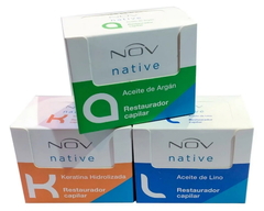 Combo 15 Ampollas Restauradoras Aceite de Argán x 15 ml x 1 unid + 15 Ampollas Restauradoras Keratina Hidrolizada x 15 ml x 1 unid + 15 Ampollas Restauradoras Aceite de Lino x 15 ml x 1 unid - Nov