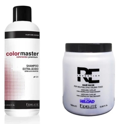 Combo 1 Shampoo Extra Acido pH 3,5 x 1000 ml + 1 Máscara para Neutralizar Tonos Dorados Purple Reloaded x 1000 g - Fidelité