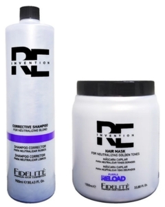 Combo 1 Shampoo Corrector para Neutralizar Rubios x 900 ml + 1 Máscara para Neutralizar Tonos Dorados Purple Reloaded x 1000 g - Fidelité