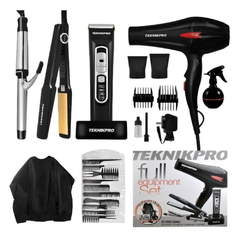 Full Equipment Set - Secador + Plancha + Rizador + Clipper x 1 unid - Teknikpro