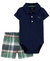 Carter's - Conjunto 2 peças - shorts xadrez e body polo marinho