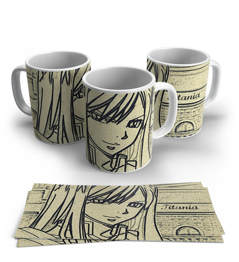 Caneca Fairy Tail Personagens Interior E Alça Branca