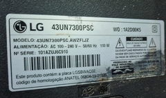 TV USADA SMART LG MODELO:43UN7300PSC (DEFEITO:TELA)