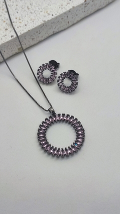 Conjunto Mandala Banhado Em Ródio Negro