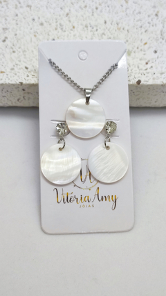 Conjunto Medalha Lisa Em Madrepérola