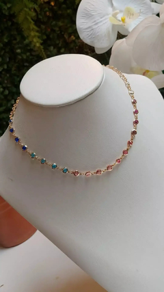 Colar choker com zircônias colors