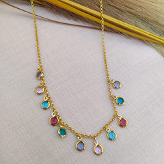 Colar choker com zircônias colors banhado em ouro 18k