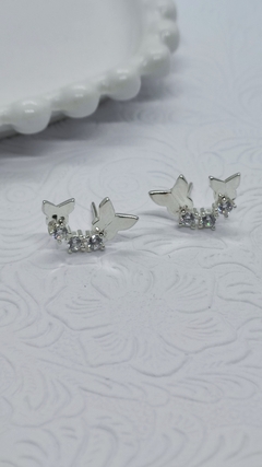 Brinco Earcuff Borboleta Com Zircônias Cristal Na Prata 925