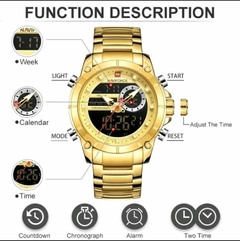 Relógio De Pulso Naviforce 9163 Gold Waterproof Digital Análogo De Moda Homem Dual-Display - comprar online