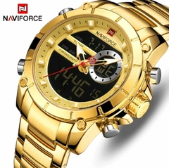 Relógio De Pulso Naviforce 9163 Gold Waterproof Digital Análogo De Moda Homem Dual-Display na internet