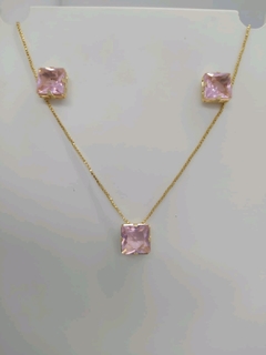 Conjunto zircônia rosa banhada a ouro 18k