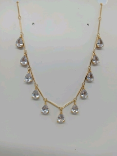 Colar choker com zircônias cristal banhado a ouro 18k 