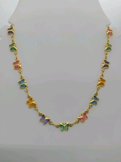 Colar Choker Borboletas Colors Banhado Em Ouro 18k