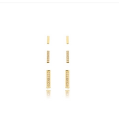 Trio de Brincos Mini Palitos Banho Ouro 18k