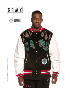 Grimey Yoga Fire Corduroy Baseball Jacket Black