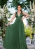 Vestido de festa longo plissado com detalhe na lateral- Verde menta - comprar online
