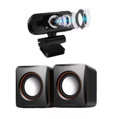 Kit Webcam Full Hd Auto Foco C/microfone+ Caixa De Som Pc