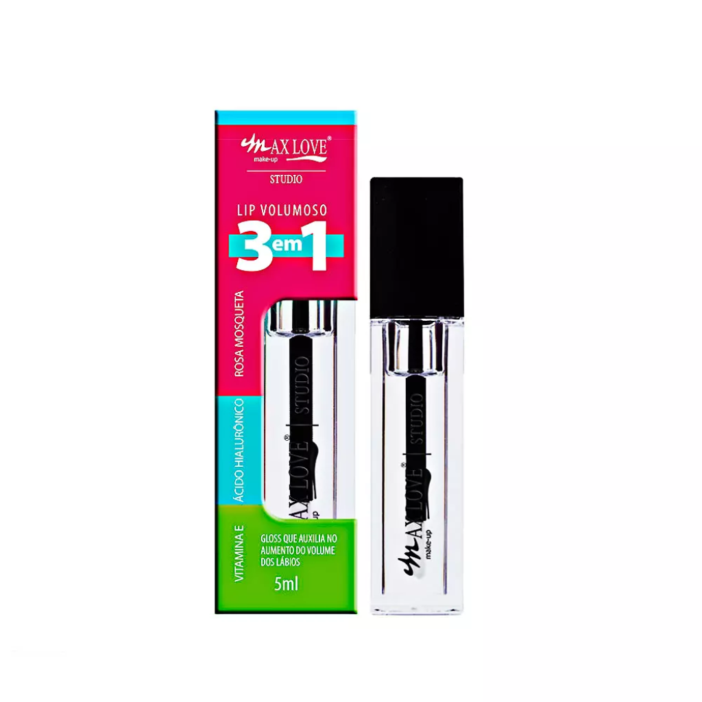 Gloss Lip Volumoso Max Love Make Up 3 em 1 Vitamina E Ácido