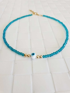 Choker de Cristais de Vidro Verde com Pingente de Olho Grego - - Helô Nazaré Acessórios