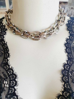 Choker Correntes Dupla Prateada -