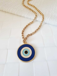 Colar Dourado com Pingente Olho Grego Azul -