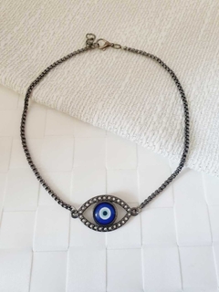 Choker Grafite com Pingente Olho Grego Azul - - comprar online