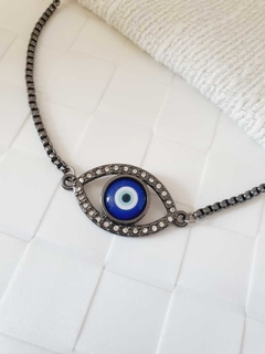 Choker Grafite com Pingente Olho Grego Azul -