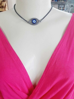 Choker Grafite com Pingente Olho Grego Azul - - Helô Nazaré Acessórios