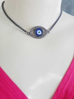 Choker Grafite com Pingente Olho Grego Azul - - loja online