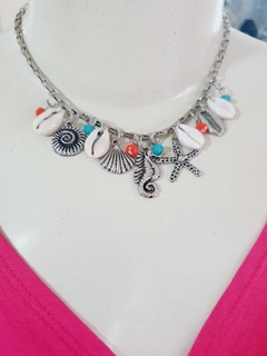 Choker Prateada com Pingentes Elementos dos Mar - - loja online