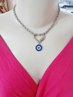 Choker Prateada com Pingente de Olho Grego Azul - - Helô Nazaré Acessórios