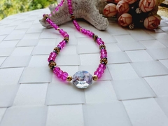 Imagem do Colar de Cristais Vidro Roxo com Pingente em Cristal Transparente -