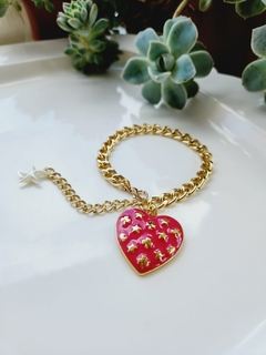 Pulseira Dourada com Pingente Coração Pink -