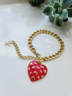 Pulseira Dourada com Pingente Coração Pink - - comprar online