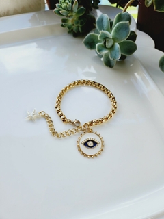 Pulseira Dourada com Pingente de Olho Grego Branco - - comprar online