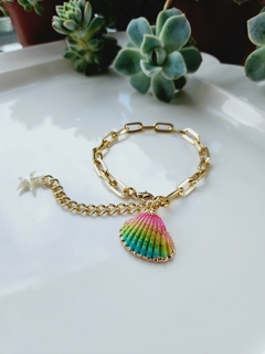 Pulseira Dourada de Concha Degrade Colorido - - comprar online