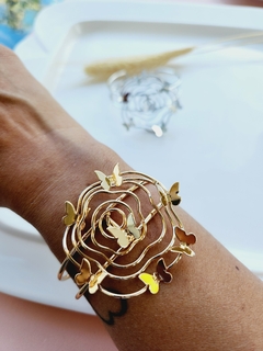 Bracelete Rosa com Borboletas Dourado e Prata - comprar online