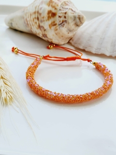 Pulseira de Paetê Laranja Ajustável - - Helô Nazaré Acessórios