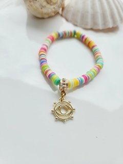 Pulseira Borrachinhas com Pingente Dourada de Olho -