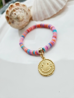 Pulseira de Borrachinhas com Pingente Dourado Smile - na internet