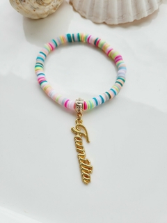 Pulseira Borrachinhas Coloria com Pingente Dourado Família -