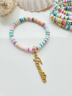 Pulseira Borrachinhas Coloria com Pingente Dourado Família - - comprar online