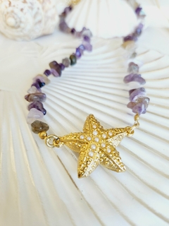 Colar Ametista com Estrela do Mar Dourada -