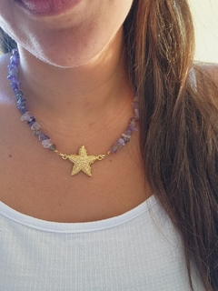 Imagem do Colar Ametista com Estrela do Mar Dourada -