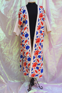 kimono longo flower power - azul e vermelho - loja online